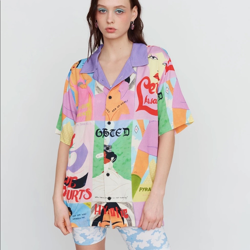 Lazy Oaf X Laura Callaghan cover to cover bowling shirt